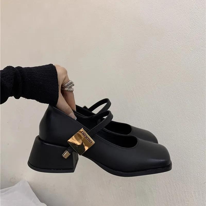 Fashion Spring  Autumn Fashion Retro Platform Leather Buckle Women Mary Jane Shoes Designer New Soft Sole Casual Ladies High Heels