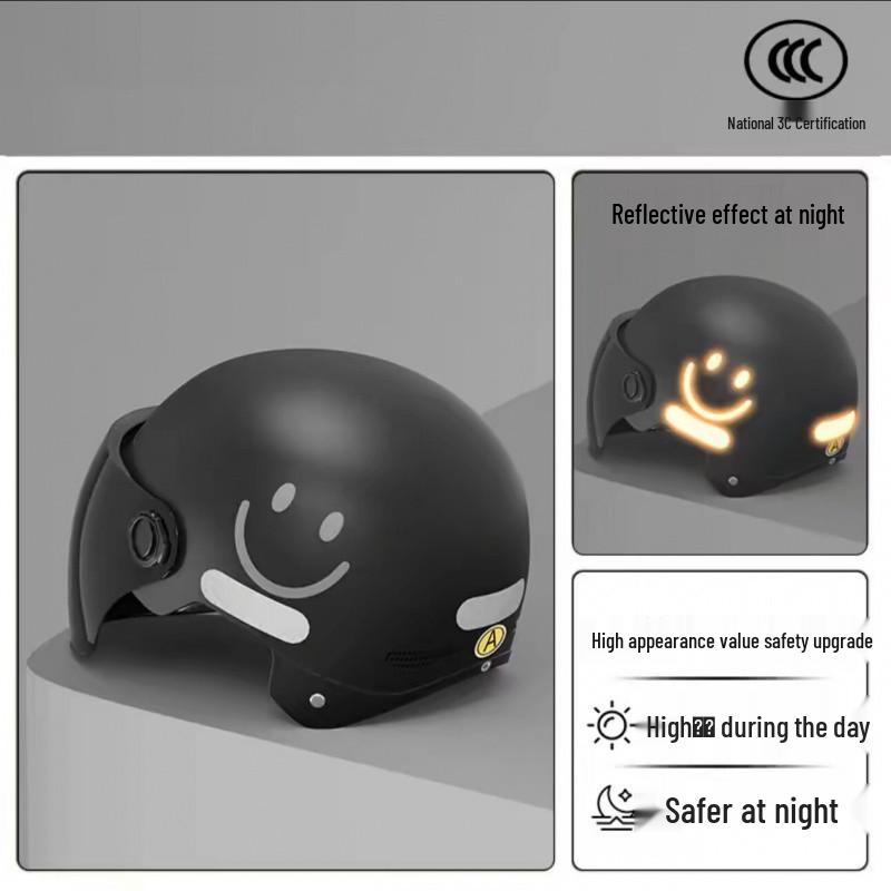 Smiley Face Helmet: New Certified National Standard, Sun-Protected, Ideal for Electric Scooter or Motorcycle Use