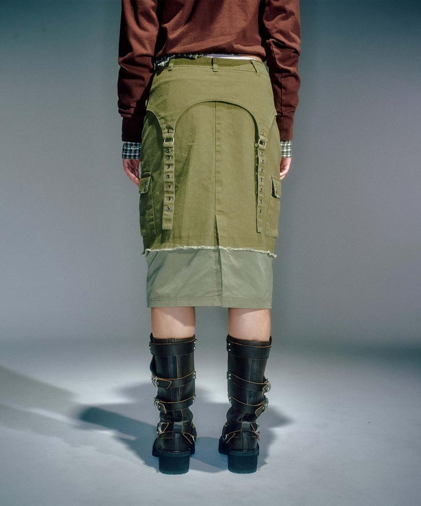 Beikeonteuakaibeu Wiffy Cargo Midi Skirt Khaki
