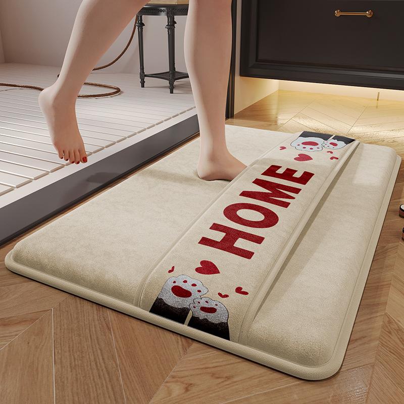 Memory Foam Microfiber Bath Mats Wipeable Instep Fluffy Soft Water-absorbent and Quick-drying Foot Mat Bathroom Non-slip Rug