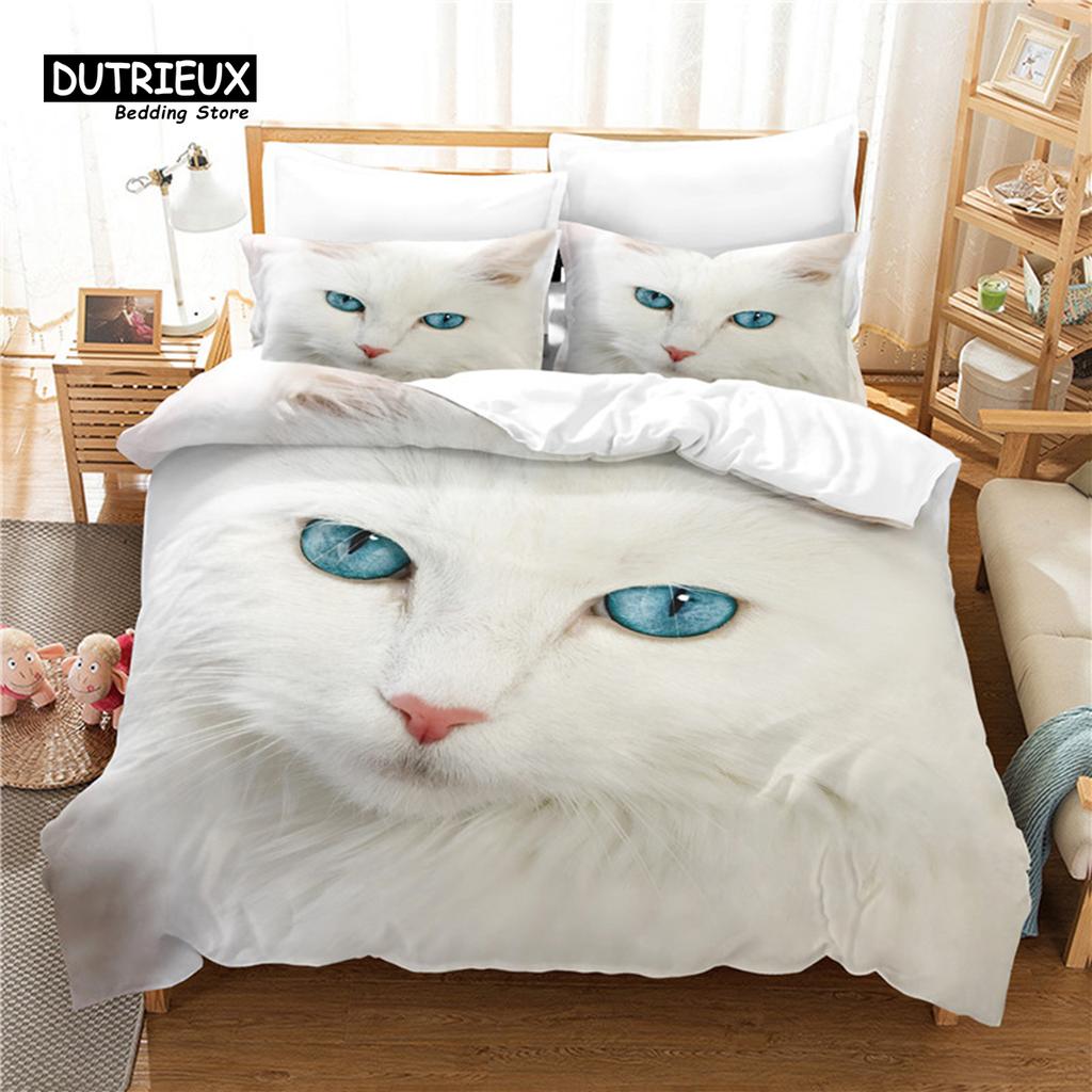 Funny Cat Duvet Cover Microfiber Pet Bedding Set Full King For Kids Child Cat Lovers Decor Cute Animal Quilt Cover Pillowcases