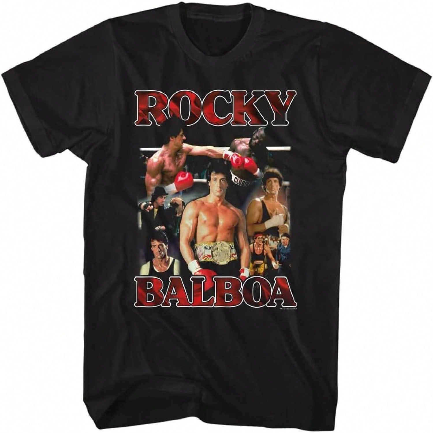 Rocky Men s Painted T-Shirt X-Large Black|Rocky Movie Rocky Balboa Image Collage Adult Short Sleeve T-Shirts Graphic Tees|Rocky No Rematch T-Shirt|Roc S разноцветный