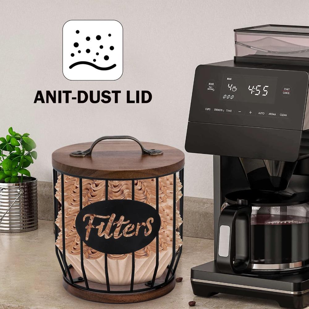 With Lid Coffee Filter Holder Wire Basket Coffee Filter Storage Container  For Home Kitchen