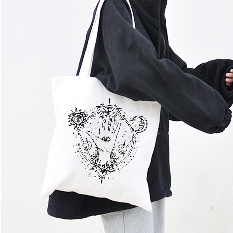 Vintage Demon Eye Graphic Print Shopper Bag Harajuku Large Capacity Tote Canvas Bag Fashion Casual Women Shoulder Bag Handbag