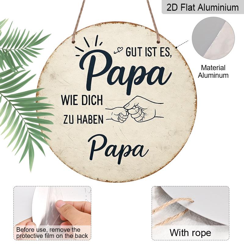 2D Flat, 1pc Vintage Aluminum Sign, German Father'S Gratitude Quote with Fist Pattern Decoration Plaque, Suitable for Bedroom, Living Room, Dining