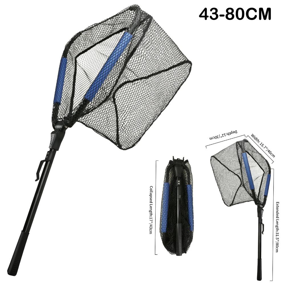 Folding Triangle Fishing Landing Net Telescopic Collapsible Extensible Handle Fishing Hand Net For Fish Carp Trout Catch Release