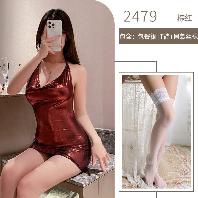 Sex Underwear Women's Bronzing Nightclub Dress Royal Sister Hip Wrap Sexy Sex Uniform Free of Uniform Pure Desire