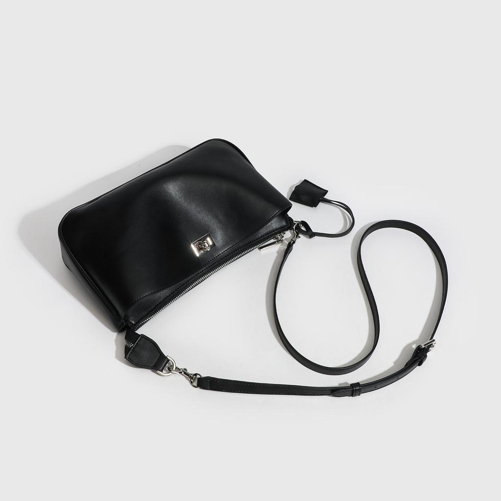 Korean Solid Color Shoulder Bag Underarm Bag Lock Small Square Bag Motorcycle Handbag Bag French Crossbody Bag Simple
