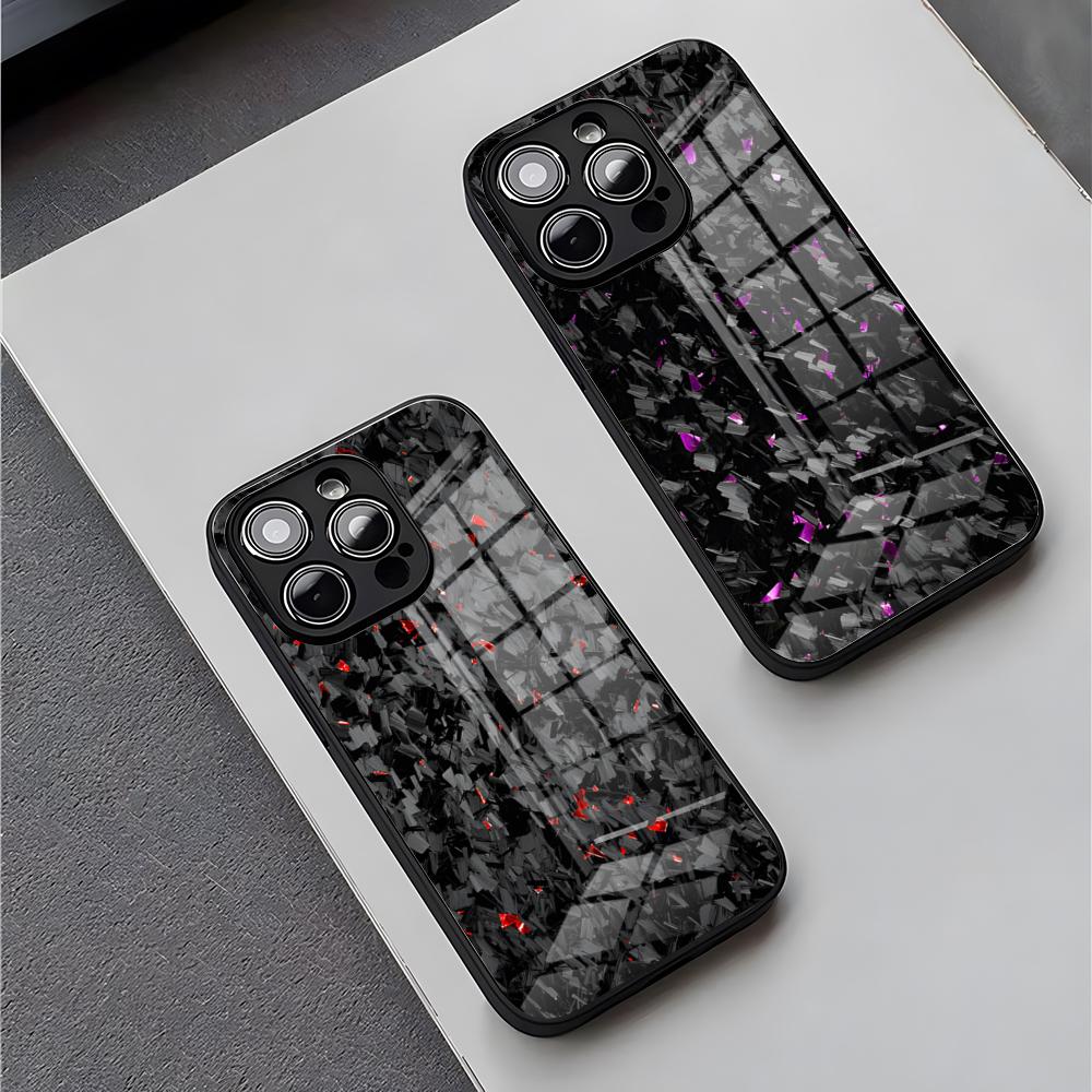 TPU kryt na telefon z uhlíkových vláken a kovaných uhlíkových vláken pro iPhone 16 Pro Max 15 Plus 14 Pro 12 11 13 Mini X XR XS Max 8 Plus SE Skleněný kryt