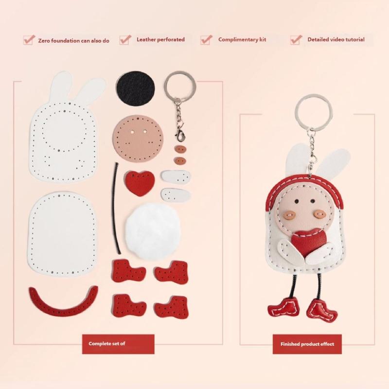 DIY Rabbit Keychain Craft Kit With PU Leather Materials Craft Accessory For Women Cartoon Bag Charm Gift Making