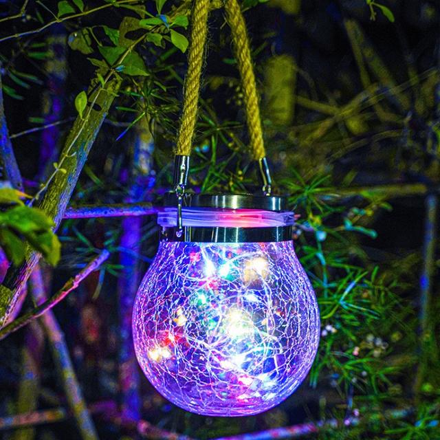 Crackle Glass Globe LED Jar Lights Garden Decor Outdoor Waterproof for Patio Yard Fence Post Deck Hanging Solar Lights