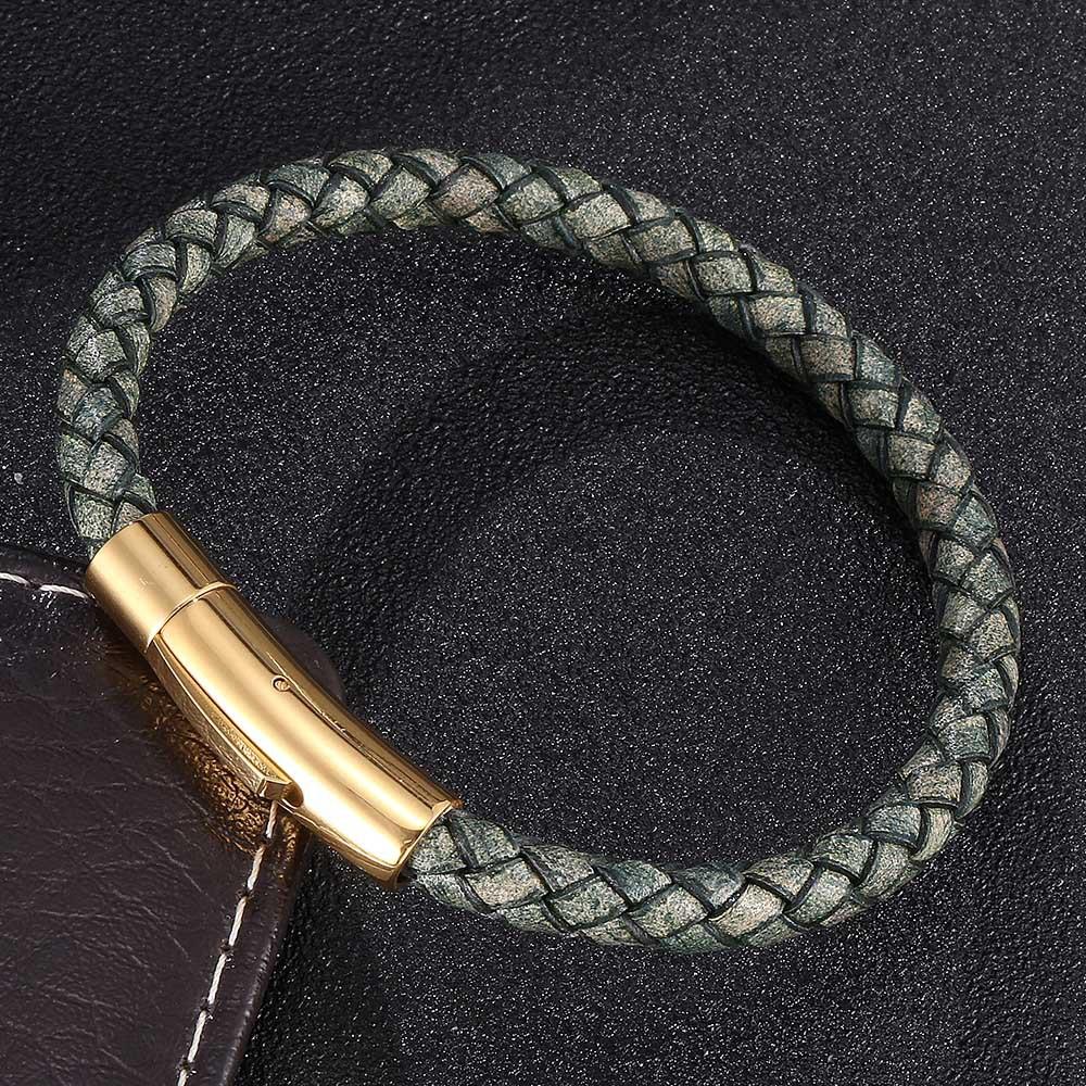 6mm Echtes Leder Geflochtenes Armband mit Magnetverschluss Edelstahl Handgefertigt Vintage Minimalistisch Zirkon Geschenk für Männer Frauen