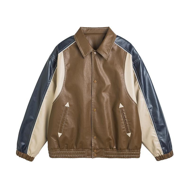 

Модный бренд PU кожа мотоцикл кожа мужская осень зима новый американский уличная цветной лацкан повседневная куртка куртка 3XL
