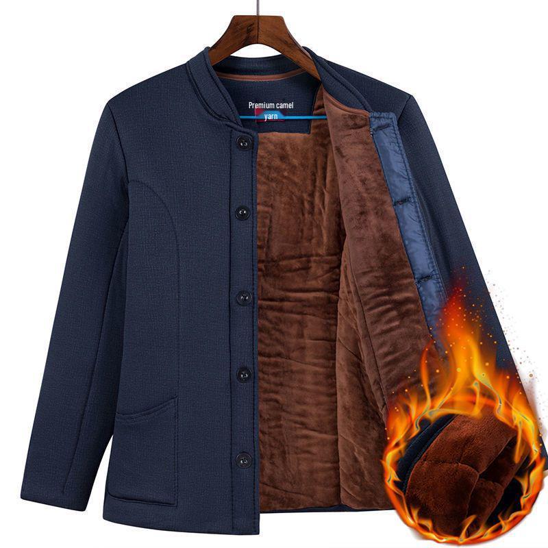 Men's Winter Warm Set: Cotton-Padded Jacket and Pants for Seniors – Fleece-Lined, Camel Down, Ideal for Dad or Grandpa.