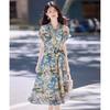 Women's Retro Print A-Line Shirt Dress