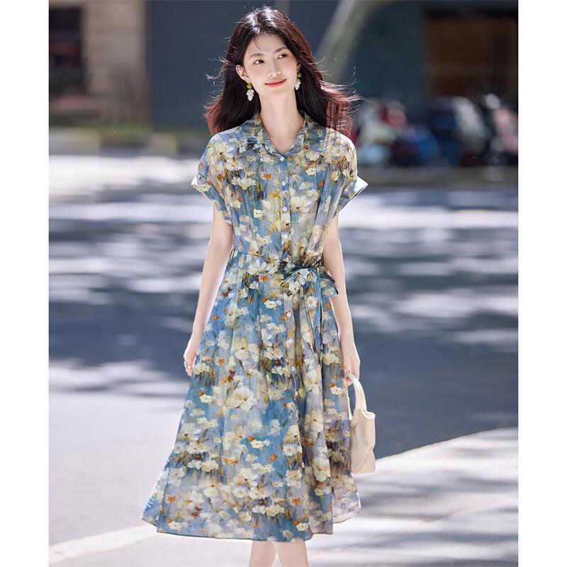 Women's Retro Print A-Line Shirt Dress