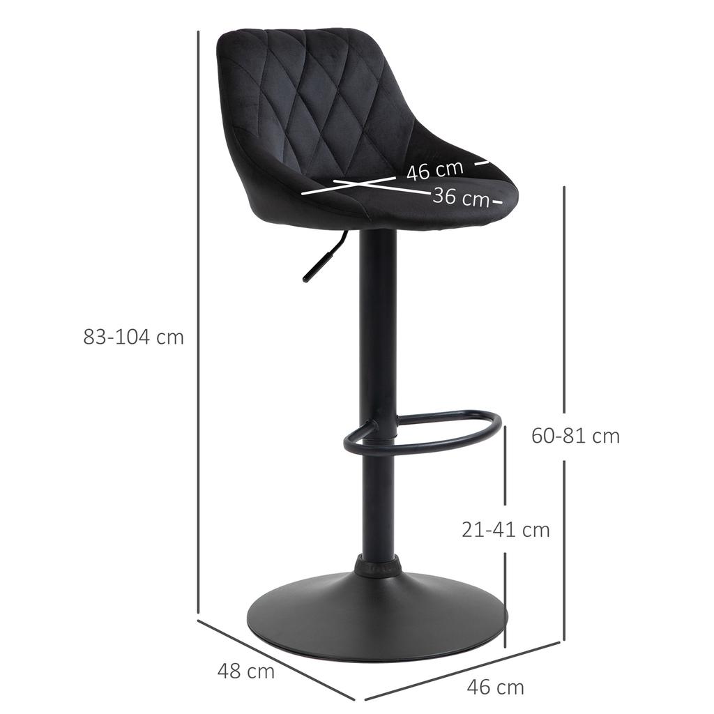 Bar Stool 2-Piece Set, Height-Adjustable, Rotatable, Bar Stools with Velvet Look, Counter Stools with Backrest, Diamond Tufting and Footrest for Bar