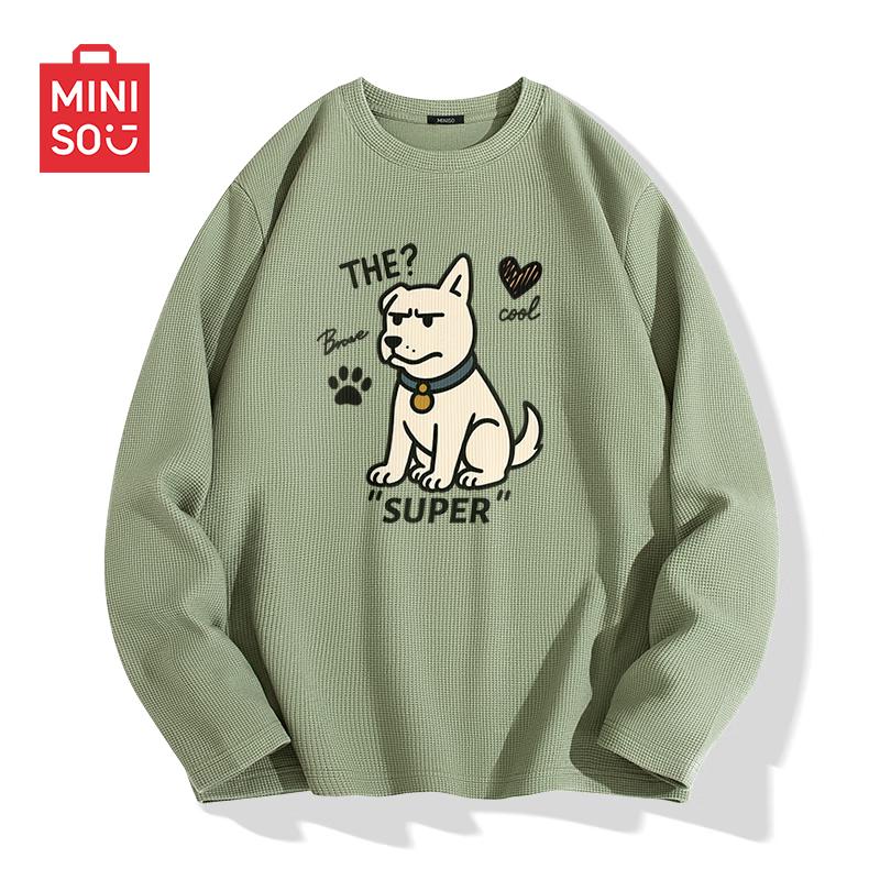 MINISO Men s Heavyweight American Retro Waffle Knit Long Sleeve T-Shirt XL