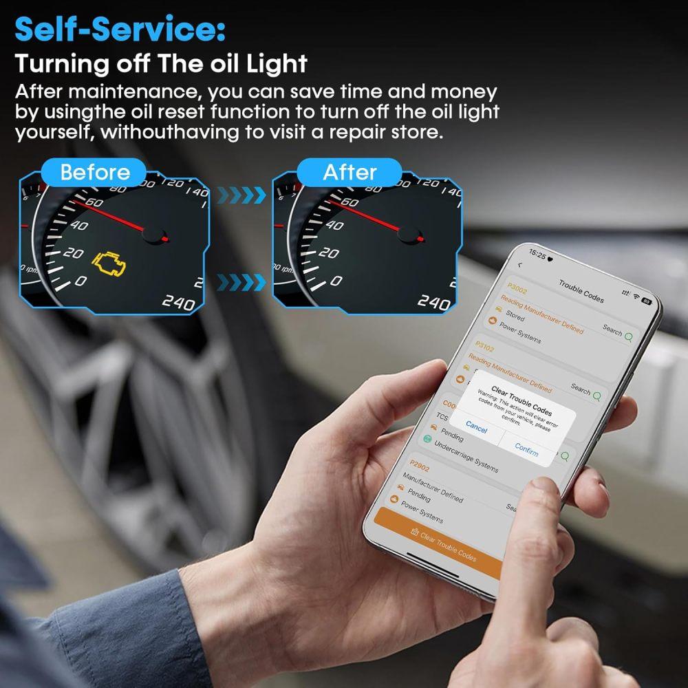 Bluetooth OBD2 skener APP pre auto: Bezdrôtový jednoduchý setup 1S Automatické pripojenie k telefónu - Čítačka chybových kódov motora vozidla s funkciou vymazania/resetovania Diagnostický nástroj