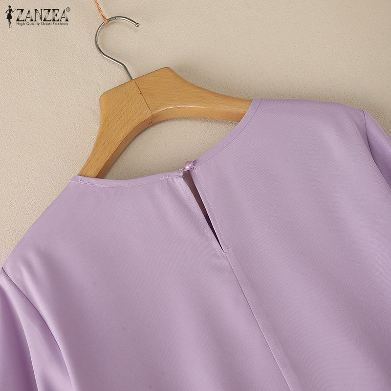 ZANZEA Camicetta casual da donna, girocollo, tinta unita, ampia, con maniche a 3/4