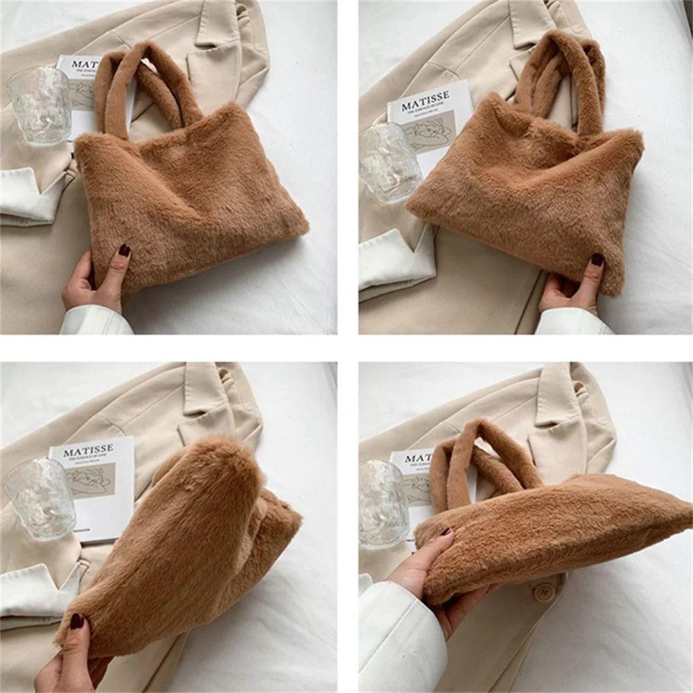 Plush Shoulder Bag Cute Hand Bag Versatile Tote Bag Female