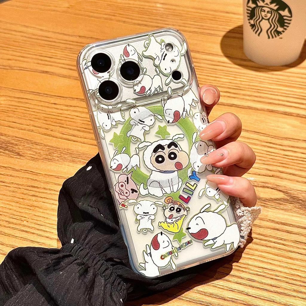 Shin-chan White Dog iPhone 17 Pro Case, Magnetic Stand, Protective Cover for Apple 16 Pro