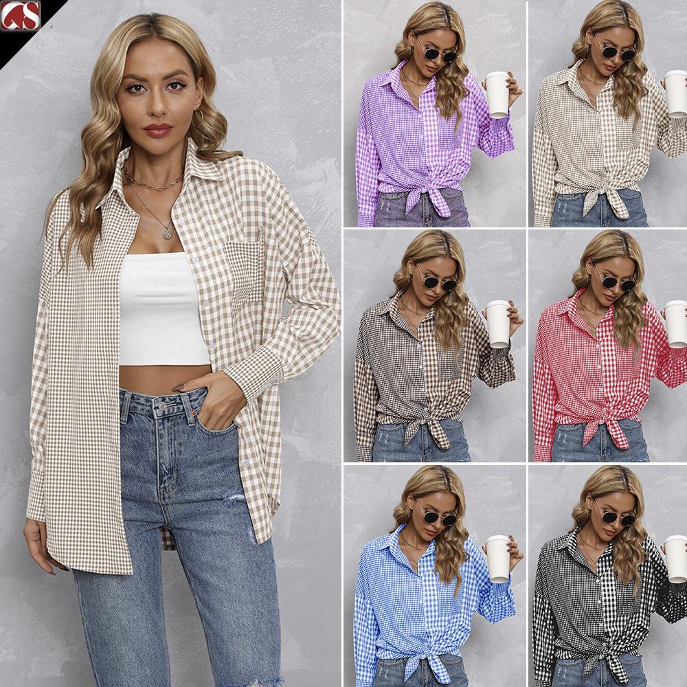 Women's Casual Plaid Shirt Long Sleeve Loose Fit Button Down Top with Multiple Color Options