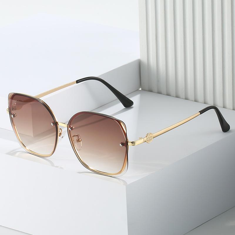 Metal Copy Square Large Frame Sunglasses Women'S Sunglasses Quality Glasses