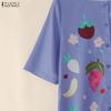 ZANZEA Women Square Collar Casual Short Sleeve Summer Print Dress