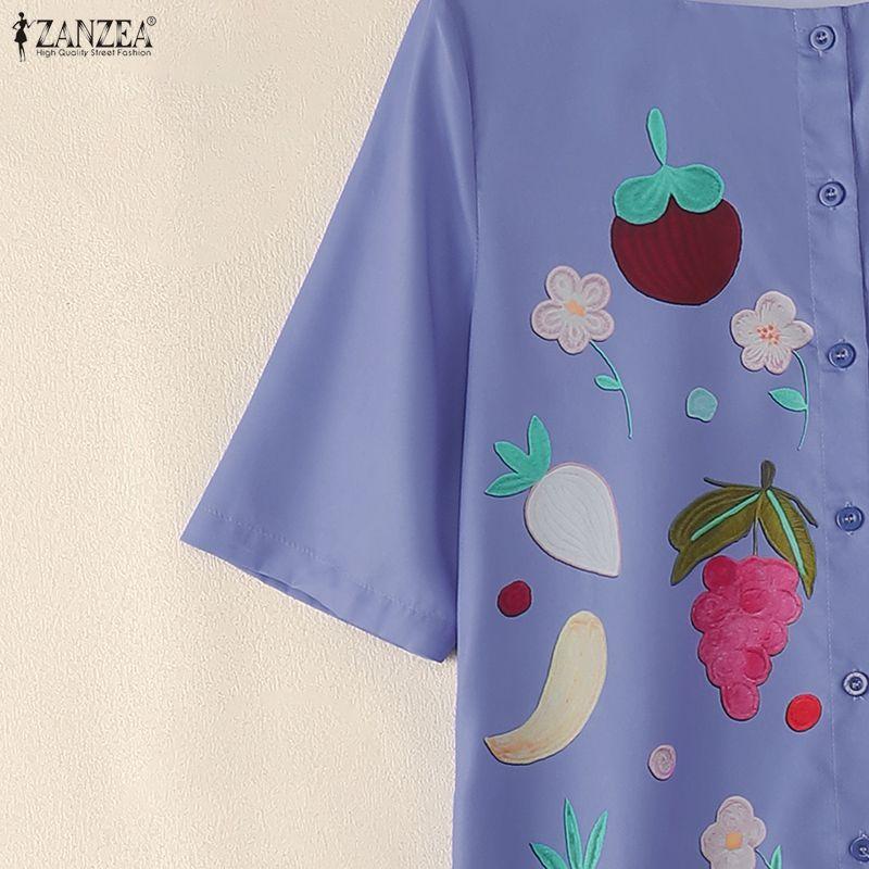 ZANZEA Women Square Collar Casual Short Sleeve Summer Print Dress