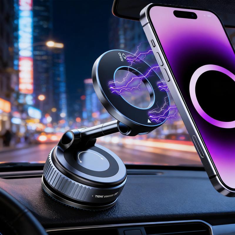 Strong Magnetic Car Phone Holder Foldable 360° Adjustable Vacuum Suction Mount Universal for Car, Desk, Bathroom