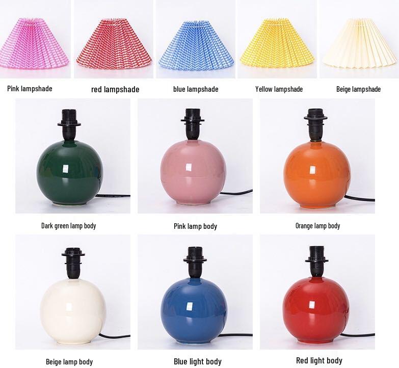 Ceramic Lamp with Retro Pleated Fabric Shade for Living Room or Bedroom Table