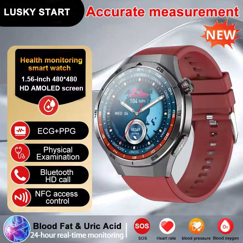 2025 NEW Health Micro Physical Examination Smart Watch ECG BP Blood Oxygen Uric Acid Blood Fat Temp Bluetooth Call SmartWatch