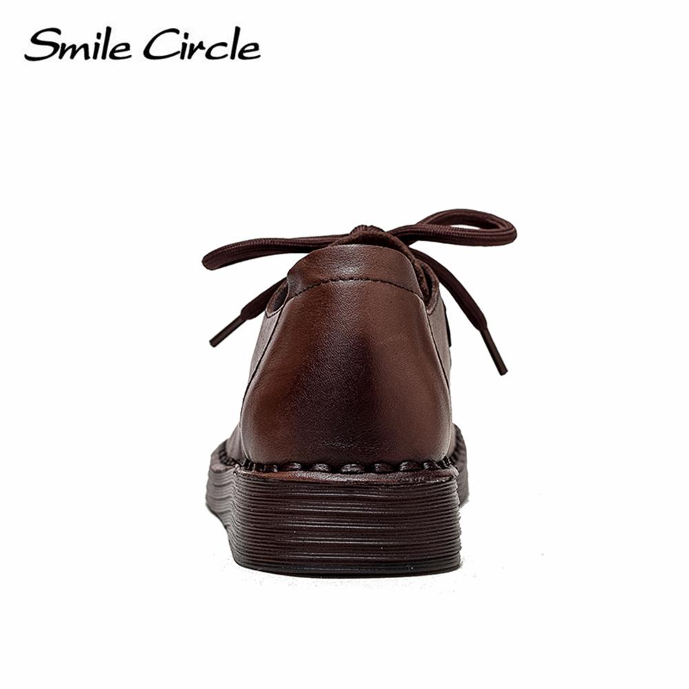Natural Leather Women's Flat Shoes Lace-up Round Toe Casual Shoes Fashion Retro Work Shoes