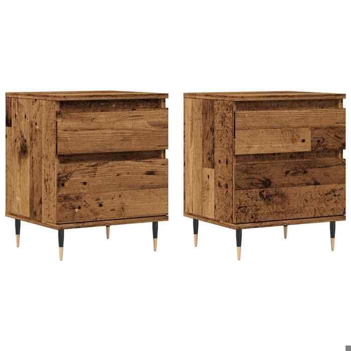 VidaXL Tables de chevet 2 pcs vieux bois 40x35x50 cm bois d’ingénierie, meuble de chevet, table d'appoint, armoire de lit, 857397