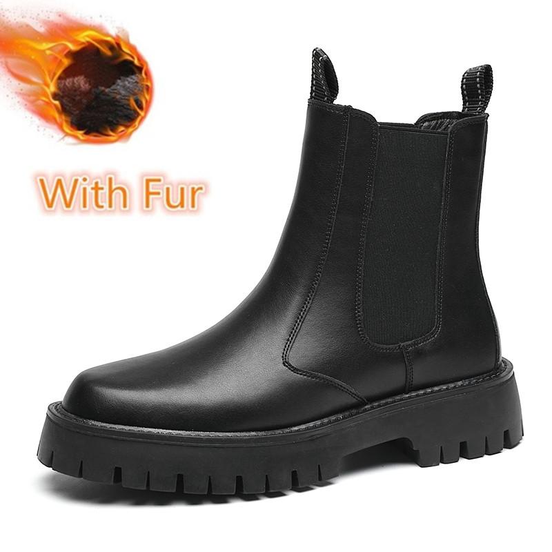 Fashion All-match Male Motorcycle Boots New Antiskid Male Walking Shoes Men Winter Plush Snow Boots Outdoor Mens Slip On High Top Shoes