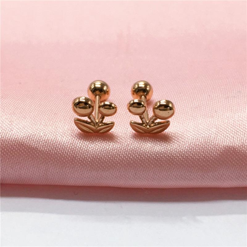 Purple Gold Small Cherry Stud Earrings Fashionable Simple Rose Gold Plated Colored Gold Earrings