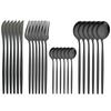 24Pcs Black Gold Dinnerware Set Knives Fork Tea Spoon Cutlery Set Mirror Stainless Steel Tableware Silverware Kitchen Flatware