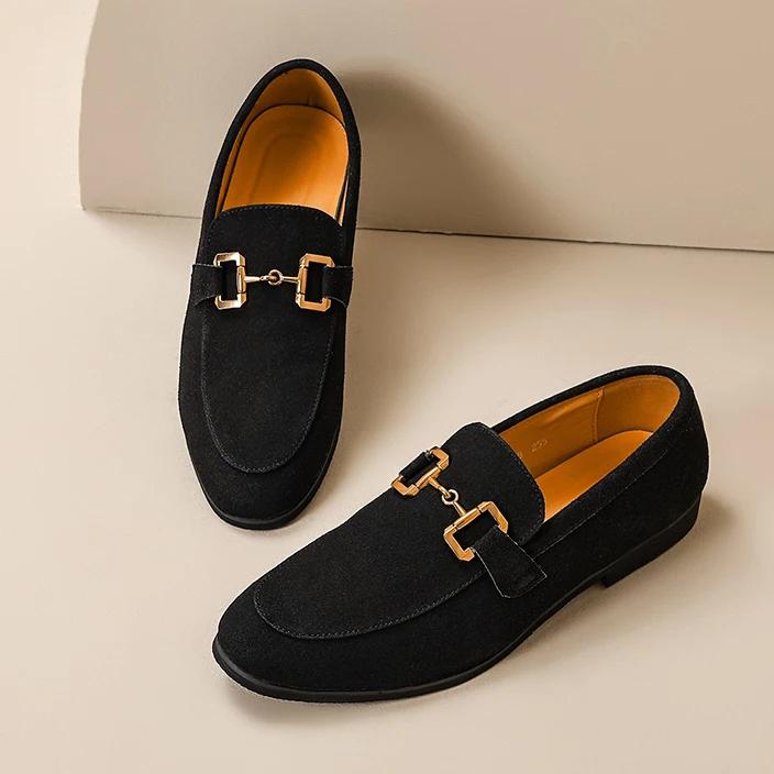 Nye Loafers Metallpynt Slip-On Pustende Bryllup Svart PU-skinn Størrelse 38-46 Håndlagde Herreloafers