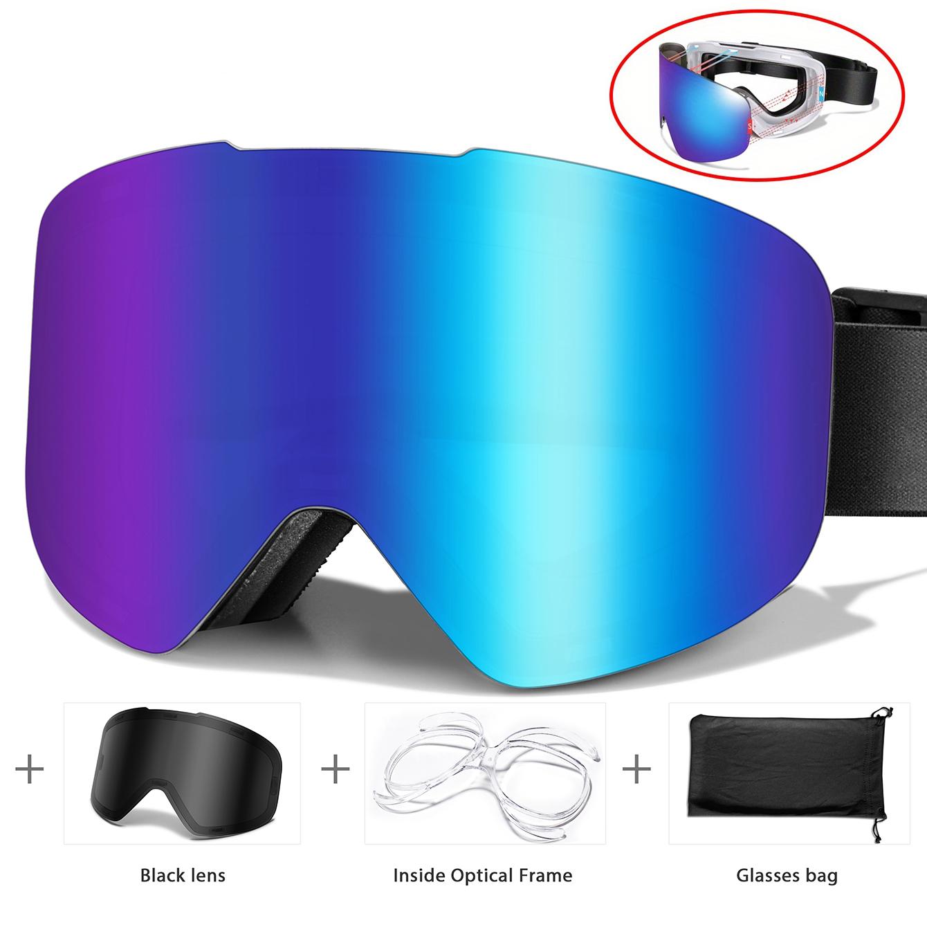 

Winter Outdoor Magnetic Lens SKI Goggles Anti-Fog Snowboard Goggles with Extra Magnetic Black Lens For Men And Women and Teen