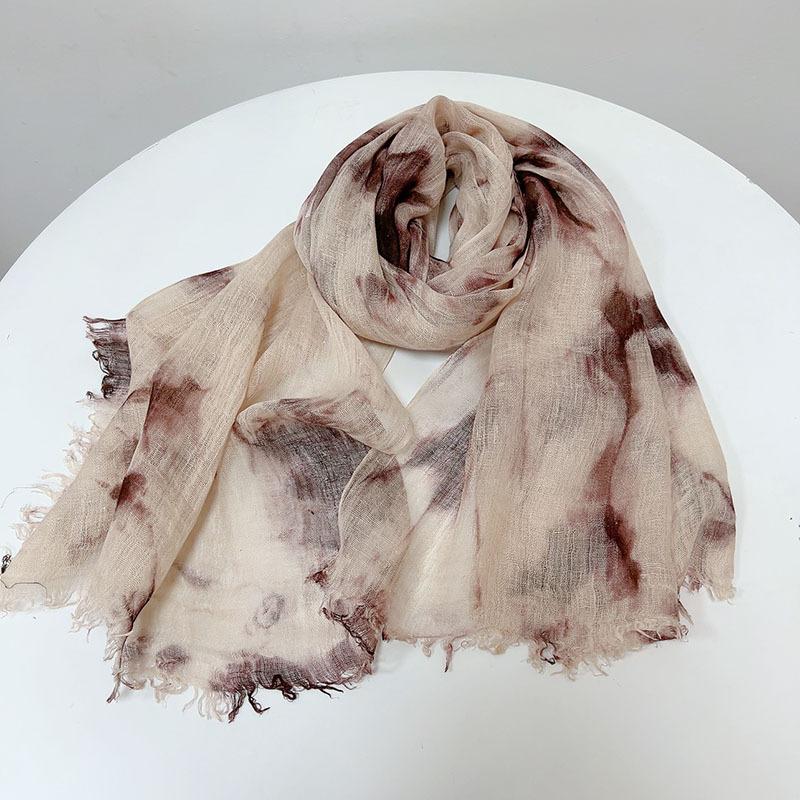 Spring And Summer Linen Tie-Dyed Silk Scarf, Thin Breathable Thin And Narrow Small Scarf With Characteristic Beveled Yarn Two-Color Optional