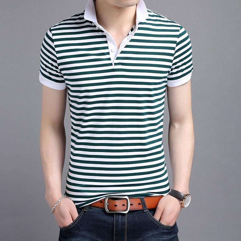 Green Striped Short Sleeve Slim Fit Polo Shirt