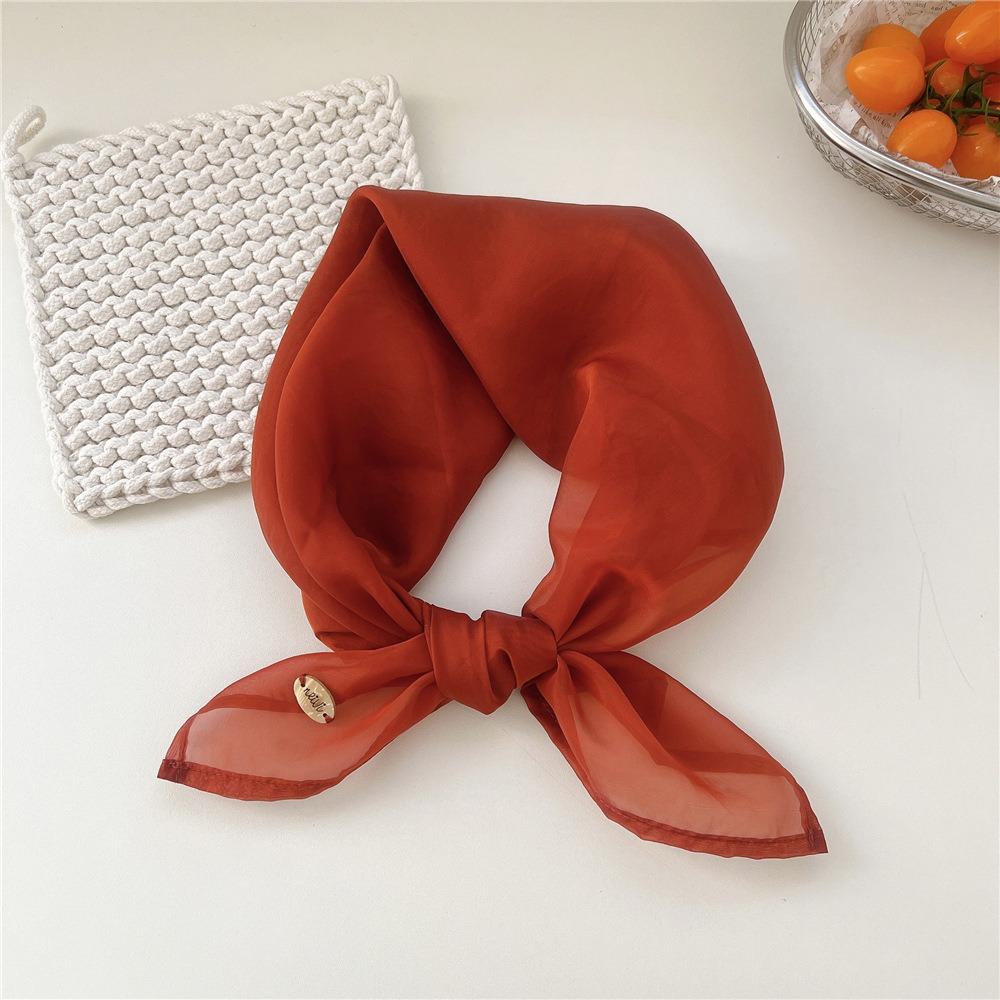 Transparent Cotton Linen Scarves Solid Color Square Handkerchief Small Square Scarf  Beach