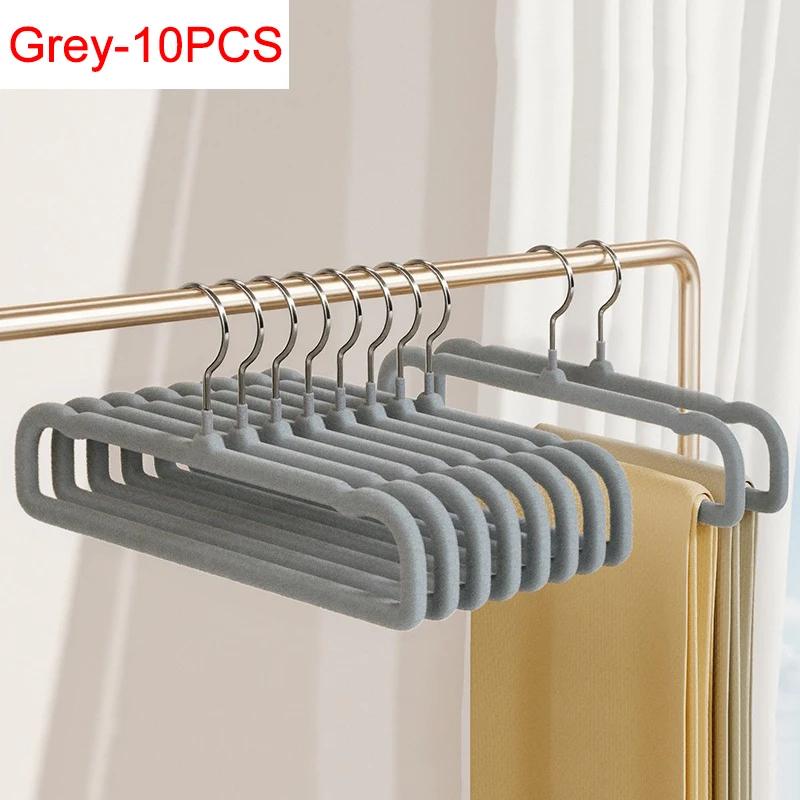 10pcs Pack Pants Hanger Flocking Plastic Space Saving Anti Slip Short Neck Beige Cloth Drying Cloth Hanger 360 ° Swivel Hook