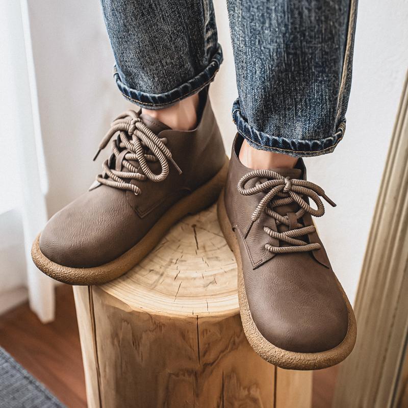 Herren Retro Kurze Stiefeletten Schuhe Mode Lässige Fahrschuhe Schwarz Braun Weite Kopfschuhe Übergröße