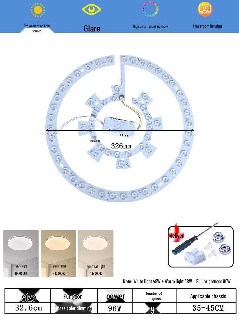 Ceiling LED Light Replacement Panel with Tricolor Changing Beads for Living Rooms