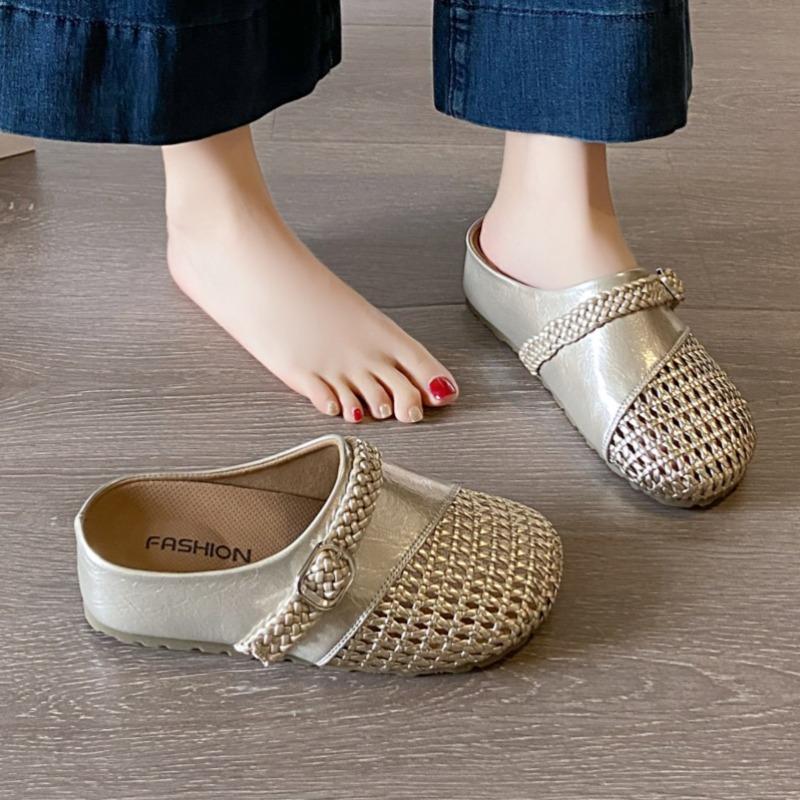 

Fashion Women Wedges Slippers Weave Mesh Mid Heels Shoes 2025 New Fashion Buckle Sandals Designer Casual Slides Summer Zapatilas Mujer 40