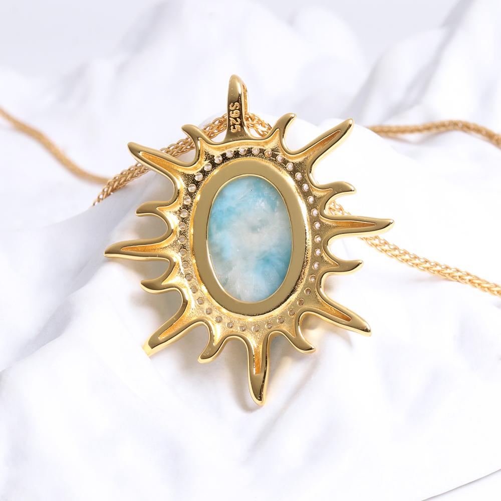Echter Edelstein, natürlicher blauer Larimar, große Edelstein-Anhänger-Halskette, 925er Silber, edler Schmuck für Frauen, Geburtstags- und Weihnachtsgeschenke