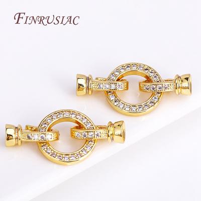 18K Gold Plated Inlaid Zircon Round Connector Clasps For Necklace Making,End Caps Fastener Clasp Handmade DIY Jewelry Making