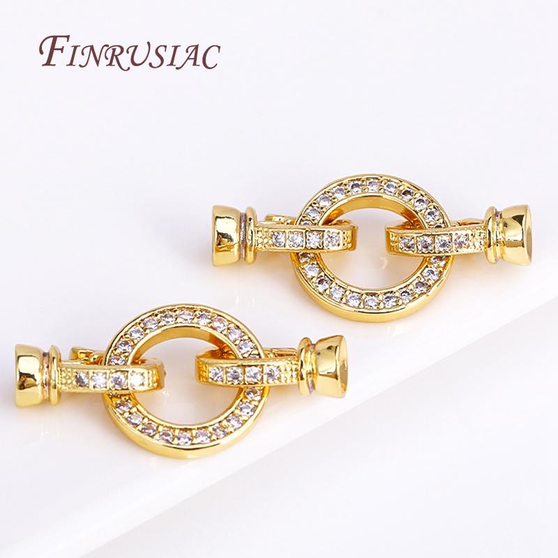 18K Gold Plated Inlaid Zircon Round Connector Clasps For Necklace Making,End Caps Fastener Clasp Handmade DIY Jewelry Making
